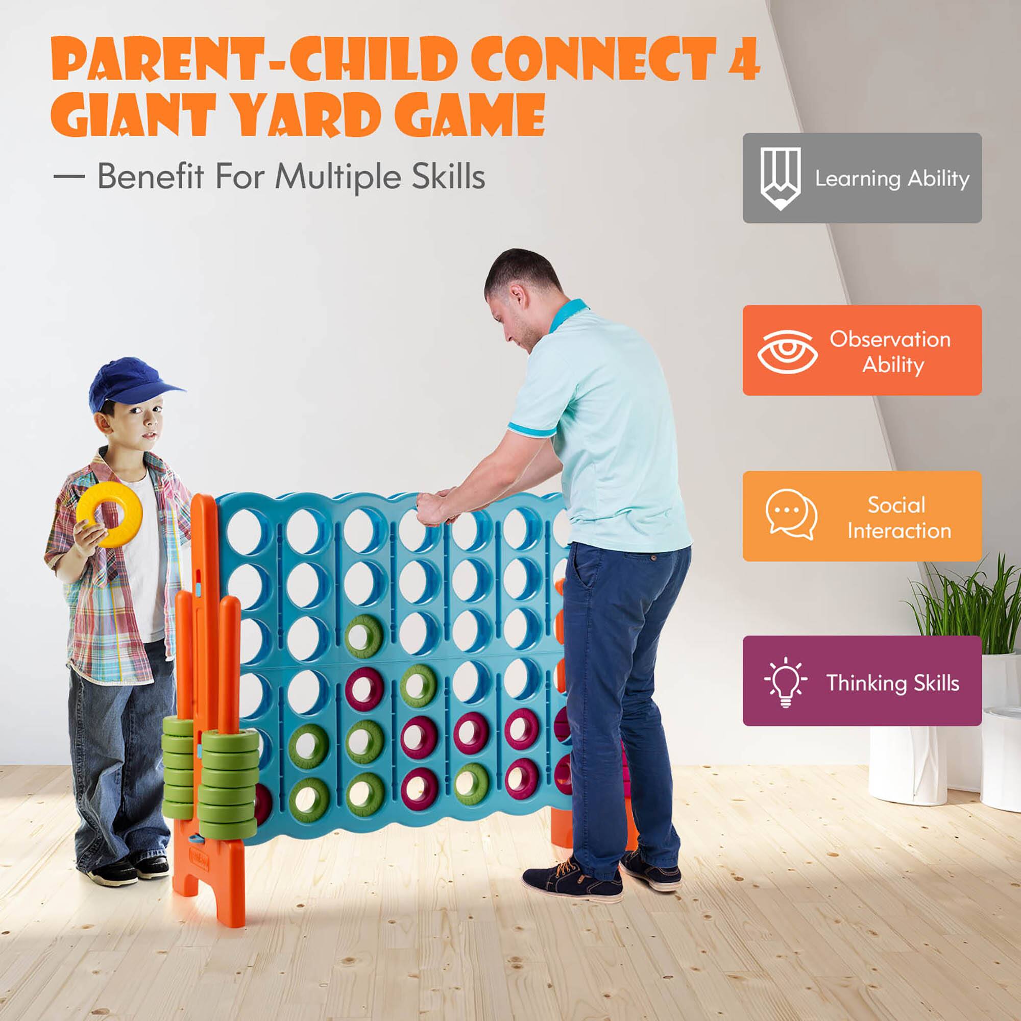 PARENT-CHILD CONNECT 4 GIANT YARD GAME  
— Benefit For Multiple Skills  

- Learning Ability  
- Observation Ability  
- Social Interaction  
- Thinking Skills
