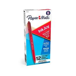 Paper Mate - InkJoy 100 Retractable Ballpoint Pen, Medium Point, Ink, 12/Pack - Red