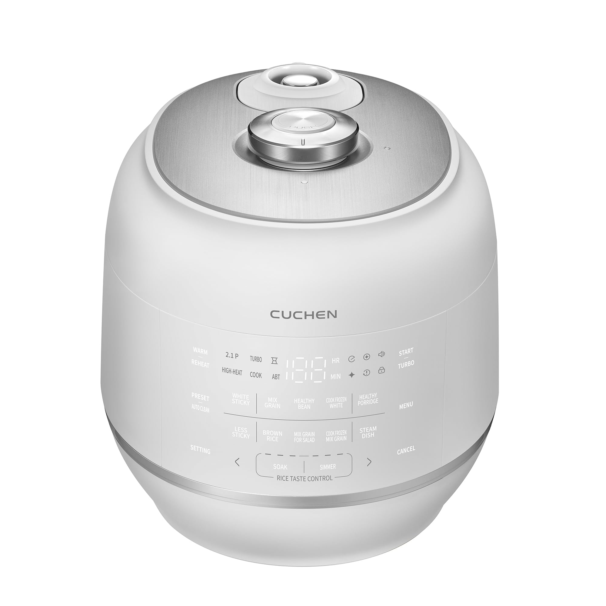 CUCHEN 1IRM 2.1P TURBO REHEAT HIGH-HEAT COOK ABT HR MIN 2 START TURBO PRESET NUTS/QUINOA WHITE STICKY MIX GRAIN COOK/FROZEN HEALTHY PORRIDGE HEALTHY FROZEN WHITE MENU SETTING LESS STICKY BROWN COOK ROAST STEAM DISH RICE FOR SALAD MXGRAN SOAK SIMMER RICE TASTE CONTROL CANCEL