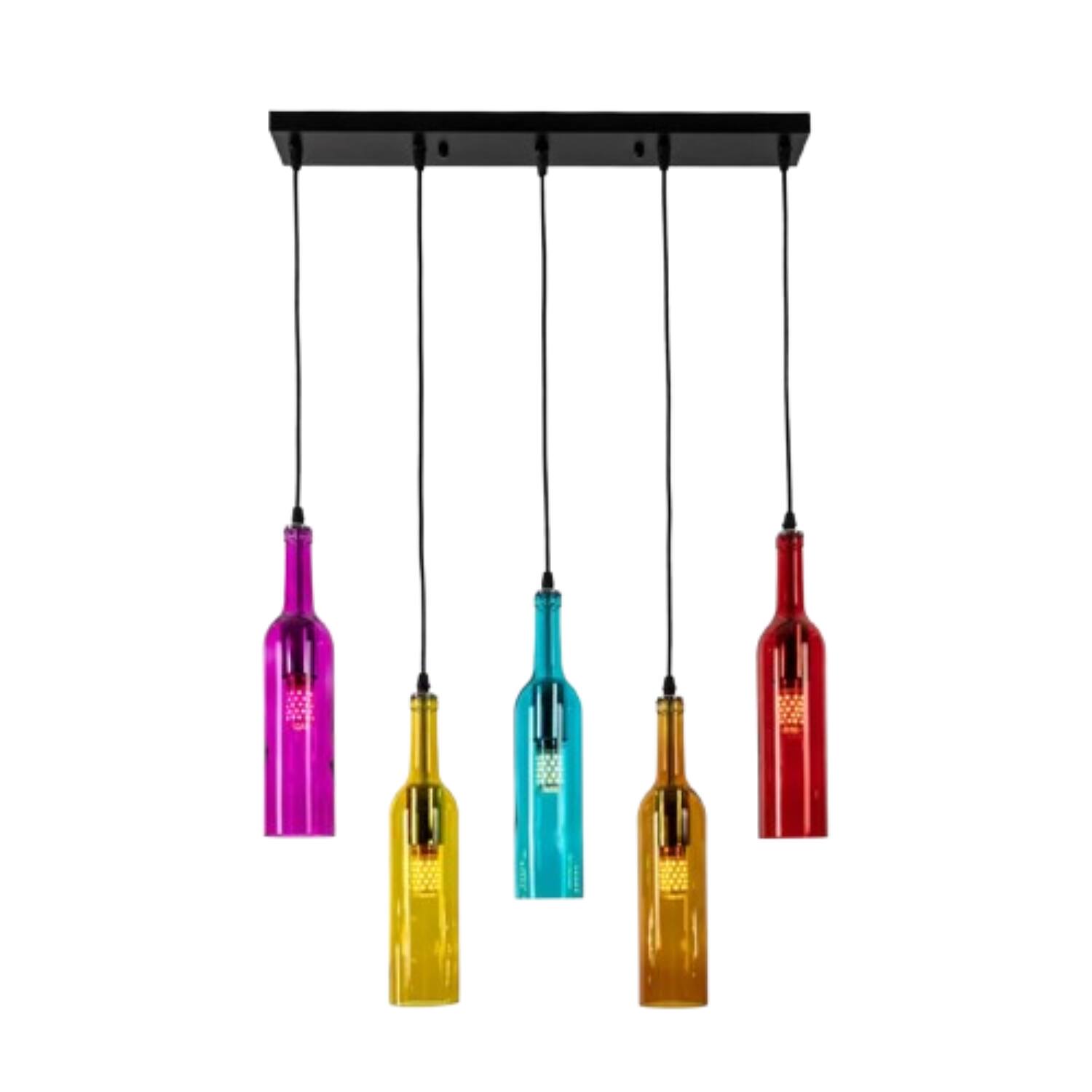 Front. Home Collection - 5-Light Wine Bottle Chandelier Pendant Lamp Vintage Industrial Ceiling Fixture.