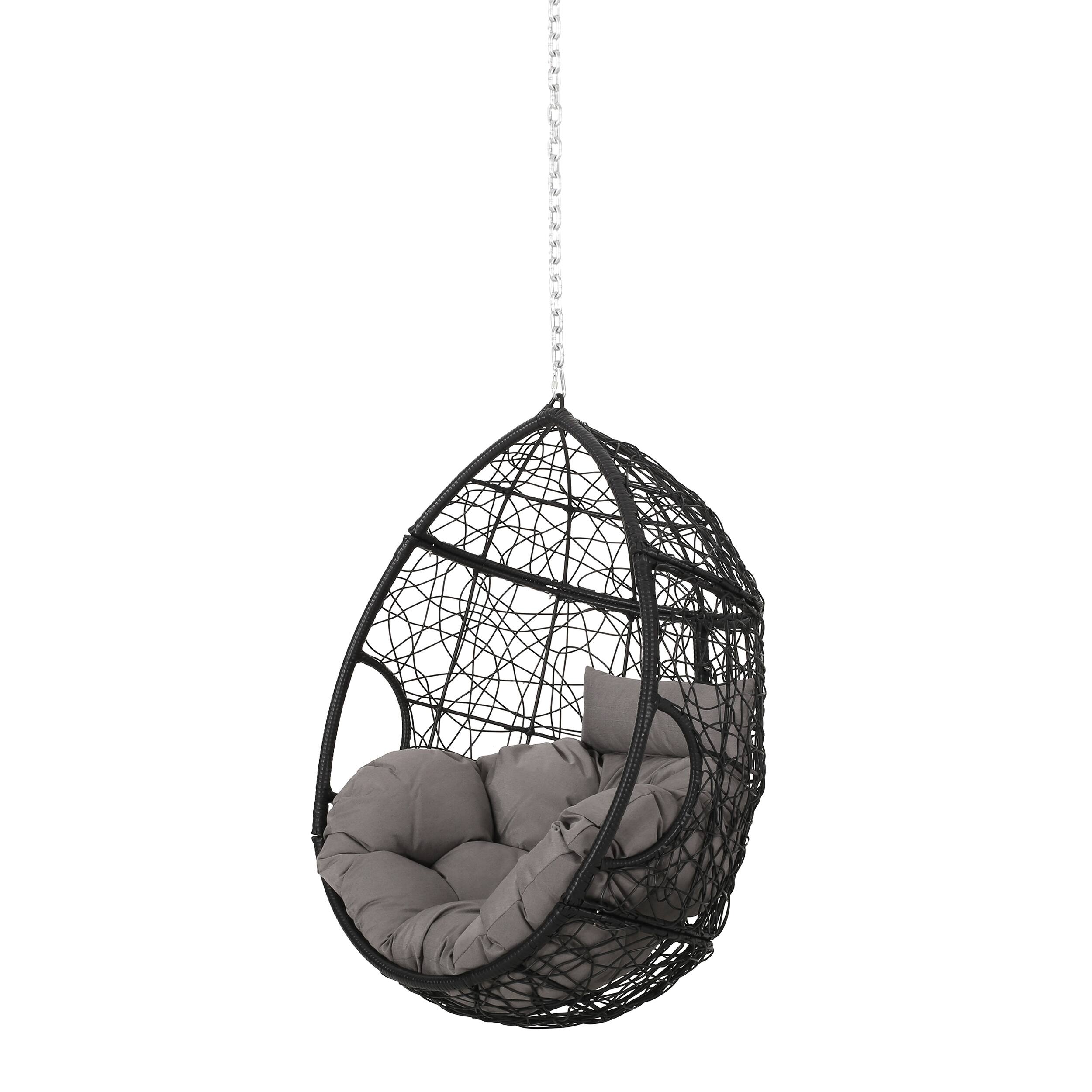 Left. Mondawe - Swing Chair with Water-Resistant Cushions and 8FT Chain - Grey+Black.