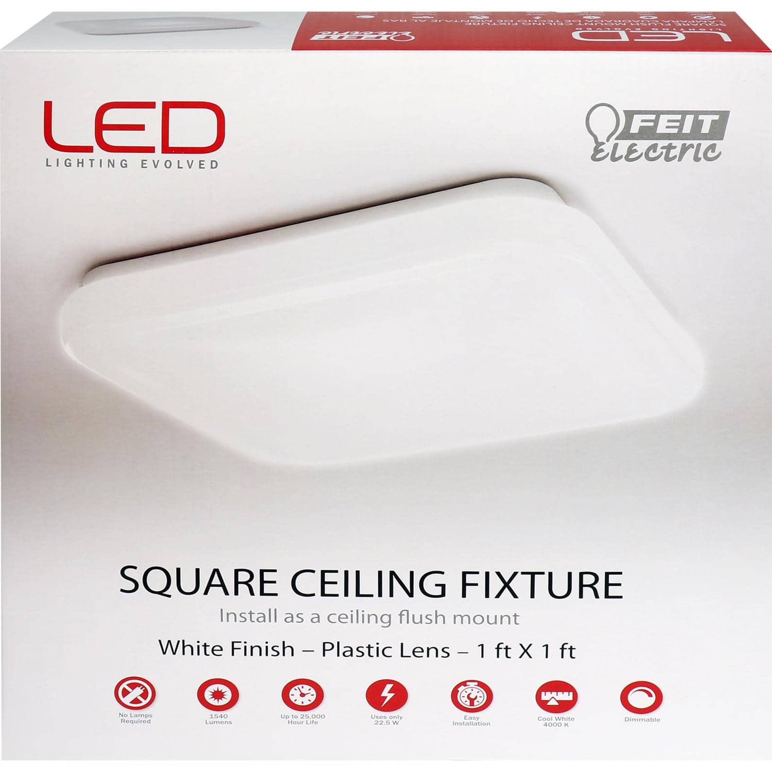 FEIT ELECTRIC - Feit LED 2.5 in. H X 12 in. W X 12 in. L Aluminum White LED Ceiling Light Fixture