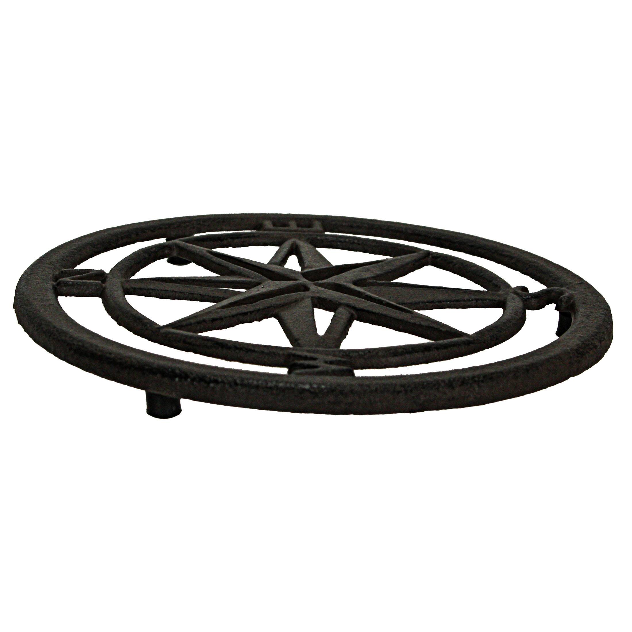 Alt View 2. Chesapeake Bay - 8 Inch Cast Iron Nautical Compass Rose Trivet Kitchen Pot Accessories Coastal Decor Set of 2 - Brown.