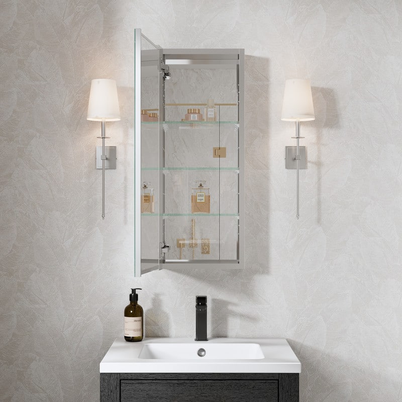 WELLFOR - 12 in. W x 30 in. H Rectangular Aluminum Recess or Surface Mount Medicine Cabinet with Mirror, Soft Close Door - Silver price history on PriceWatchPro