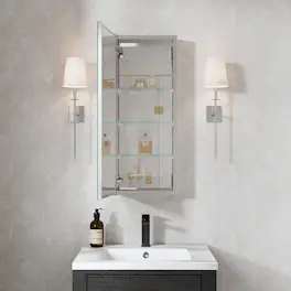 WELLFOR - 12 in. W x 30 in. H Rectangular Aluminum Recess or Surface Mount Medicine Cabinet with Mirror, Soft Close Door - Silver