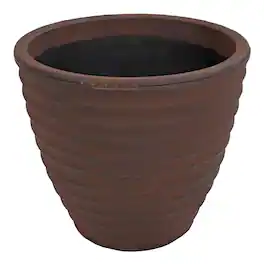 Sunnydaze - 13 in Ribbed Polyresin Outdoor Planter - Rust