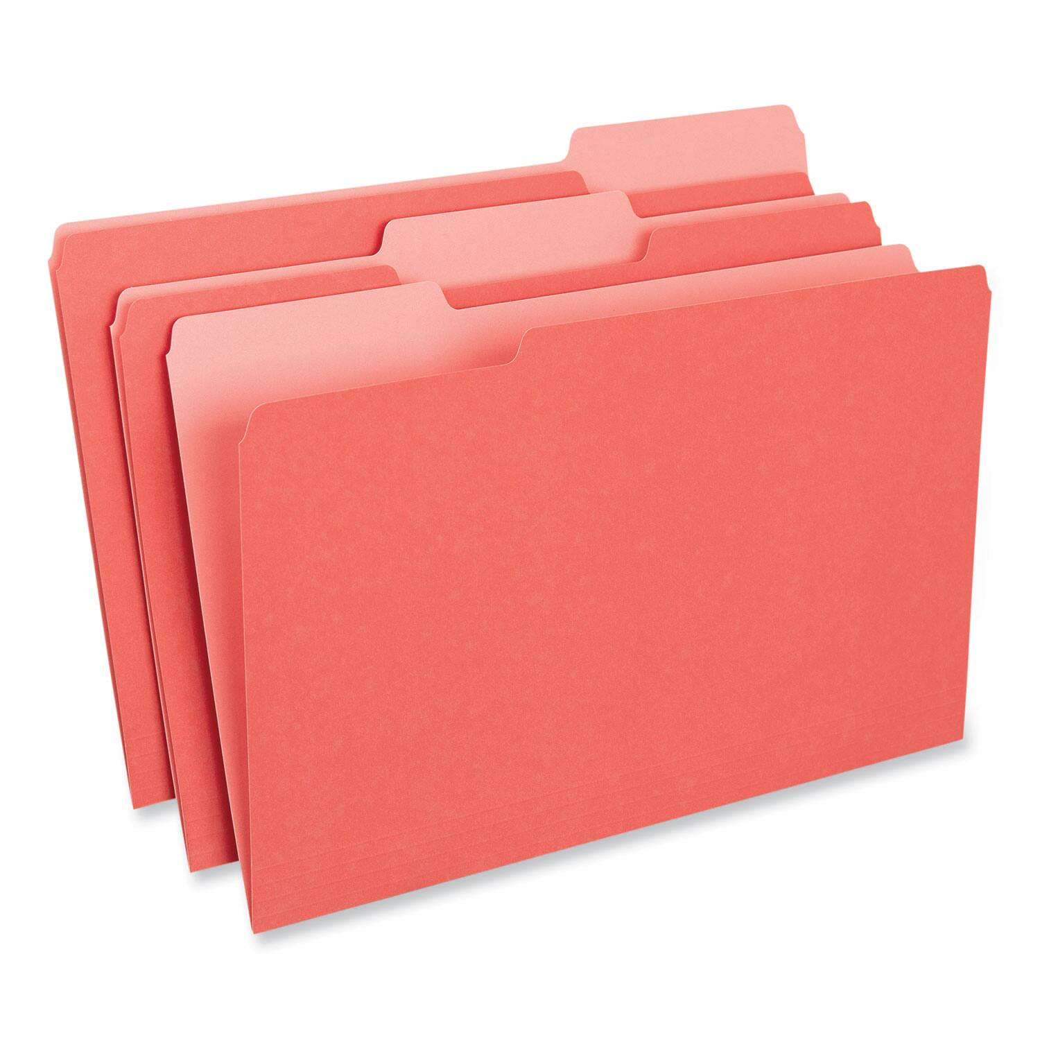 Front. Universal - Interior File Folders, 1/3-Cut Tabs: Assorted, Legal Size, 11-pt Stock, Red, 100/Box.