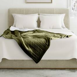 Lavish Home - Cable Knit Throw Blanket for Couch, Sofa, or Bed 60x80-Inch Soft and Cozy Blanket Throws Warm Sherpa - Green