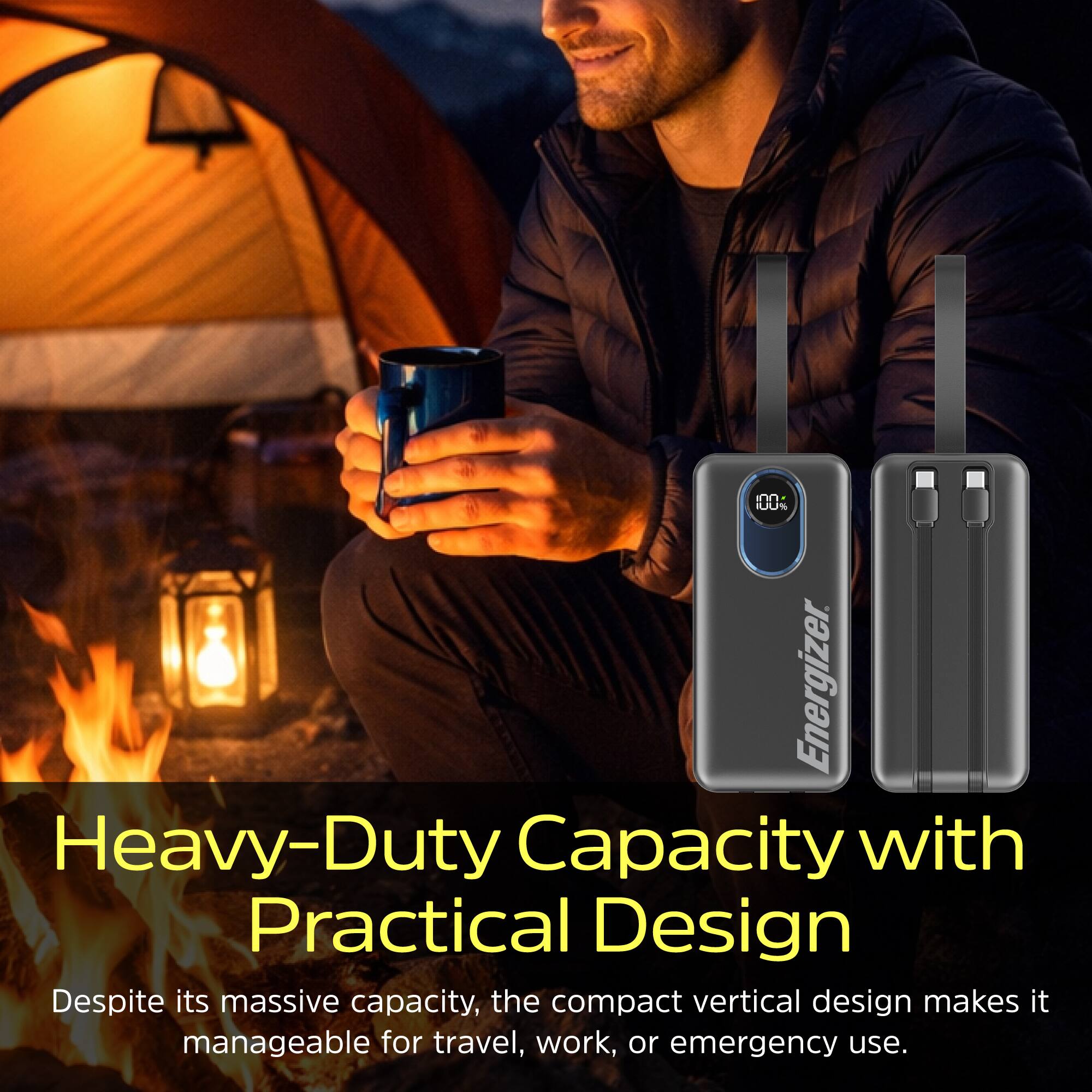 00% in Energizer Heavy-Duty Capacity with Practical Design

Despite its massive capacity, the compact vertical design makes it manageable for travel, work, or emergency use.