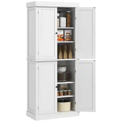 Front. Homcom - 72.5" Freestanding Kitchen Pantry Cabinet, Tall Storage Cabinet with 4 Doors and 2 Adjustable Shelves for Dining Room - White Wood Grain.