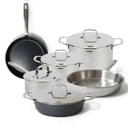 Alva - Maestro Cookware Set 10-Piece Set - Stainless Steel Pots and Nonstick Ceramic Frying Pans - Silver and Black