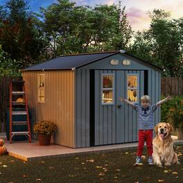 Loheer - 8x8 Outdoor Storage Shed White Metal Garden Shed with Lockable Doors and Daylight Windows