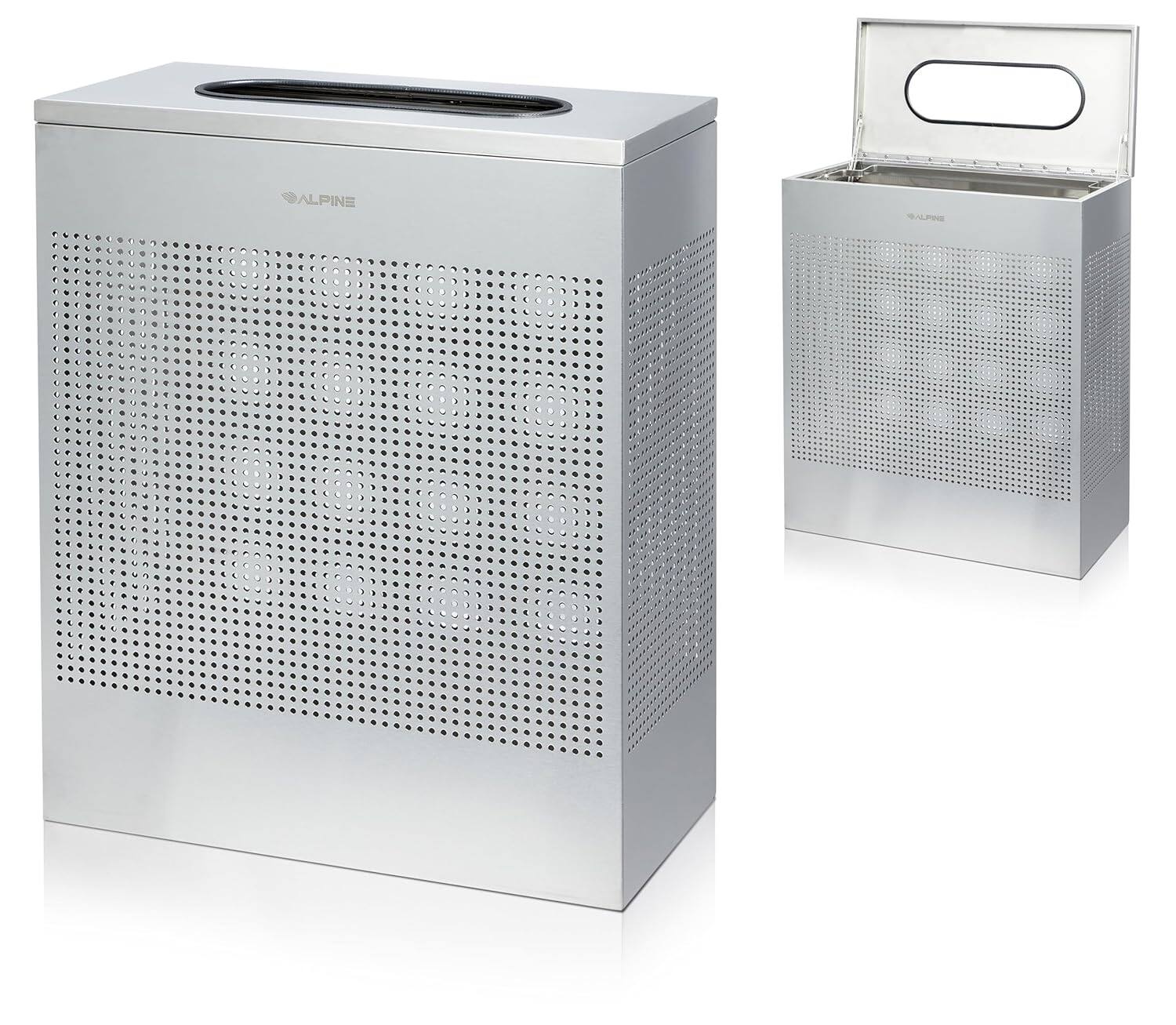 Alt View 5. Alpine Industries - 23 Gallon Stainless Steel Square Perforated Indoor Trash Can - Silver.