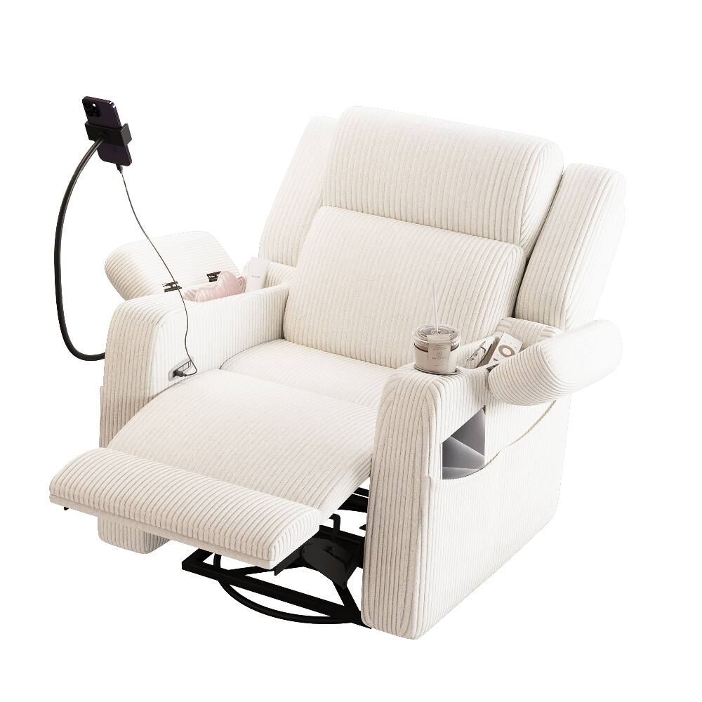Alt View 8. Ropilly - Ropilly Electric Power Recliner Chair, 270 Degree Swivel Rocker, Nursery Glider With Hidden Storage, Beige - Beige.