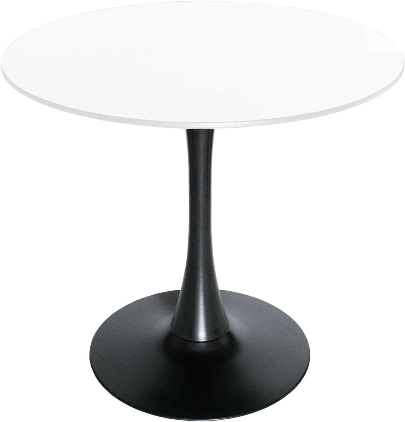 LeisureMod - Bristol 24 in. Round Dining Table – Modern MDF Top Accent Café Table & Sturdy Steel Black Pedestal Base - White