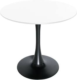 LeisureMod - Bristol 24 in. Round Dining Table – Modern MDF Top Accent Café Table & Sturdy Steel Black Pedestal Base - White