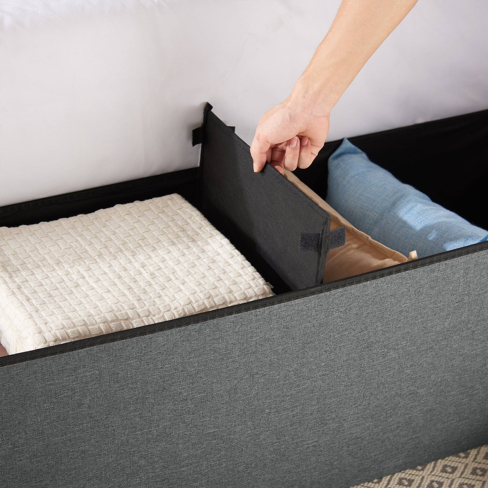 Alt View 1. Vecelo - 43" Storage Ottoman Bench with Folding Design, Large Capacity Linen Storage Bench for Bedroom & Living Room - Dark Grey.