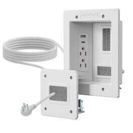 Mount-It! - In-Wall Cable Management Kit with USB – Recessed TV Cable Concealer with USB-C & Dual Outlets - White