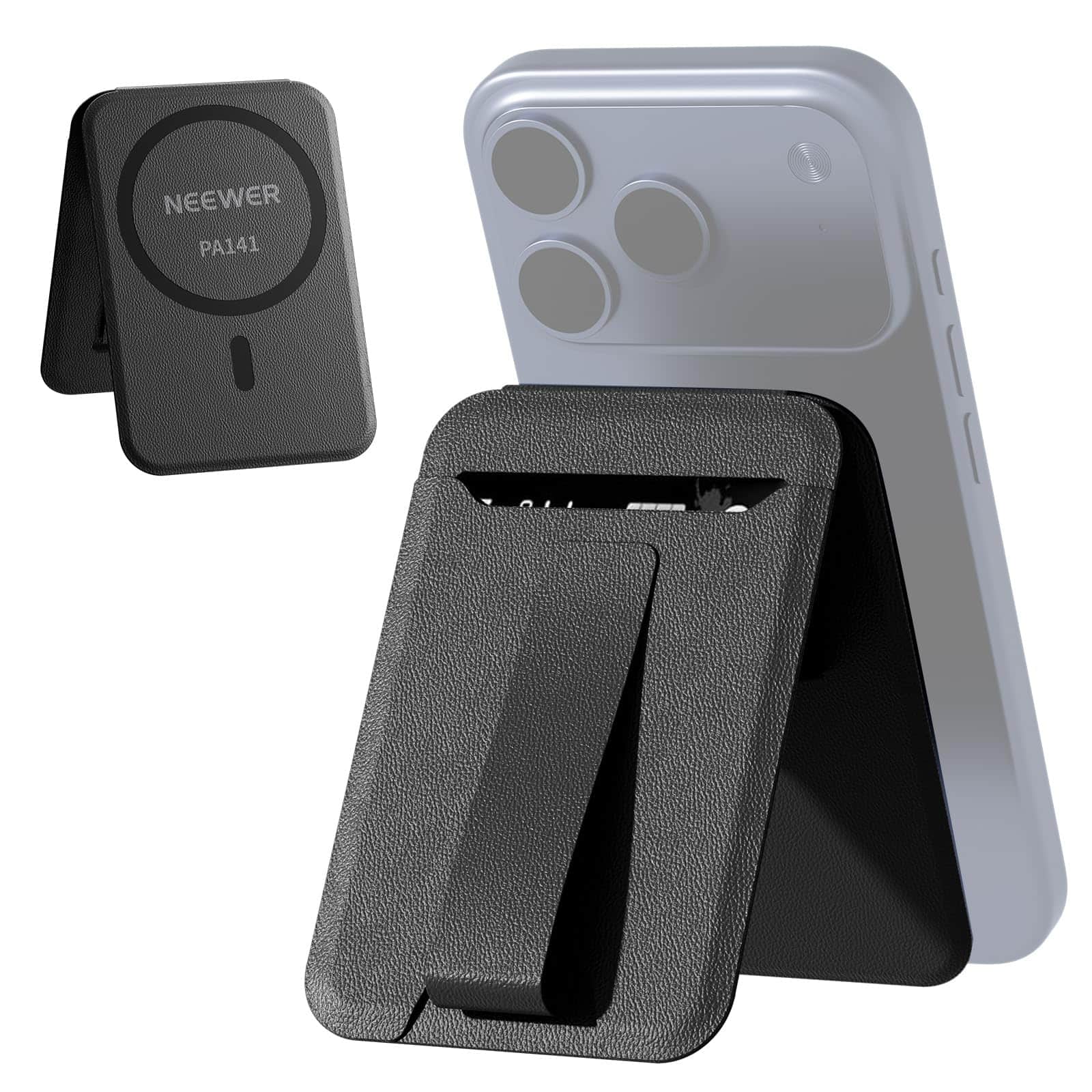 Neewer - Magnetic Phone Wallet with Card Holder, Foldable Desk Stand, MagSafe/Android - PA141