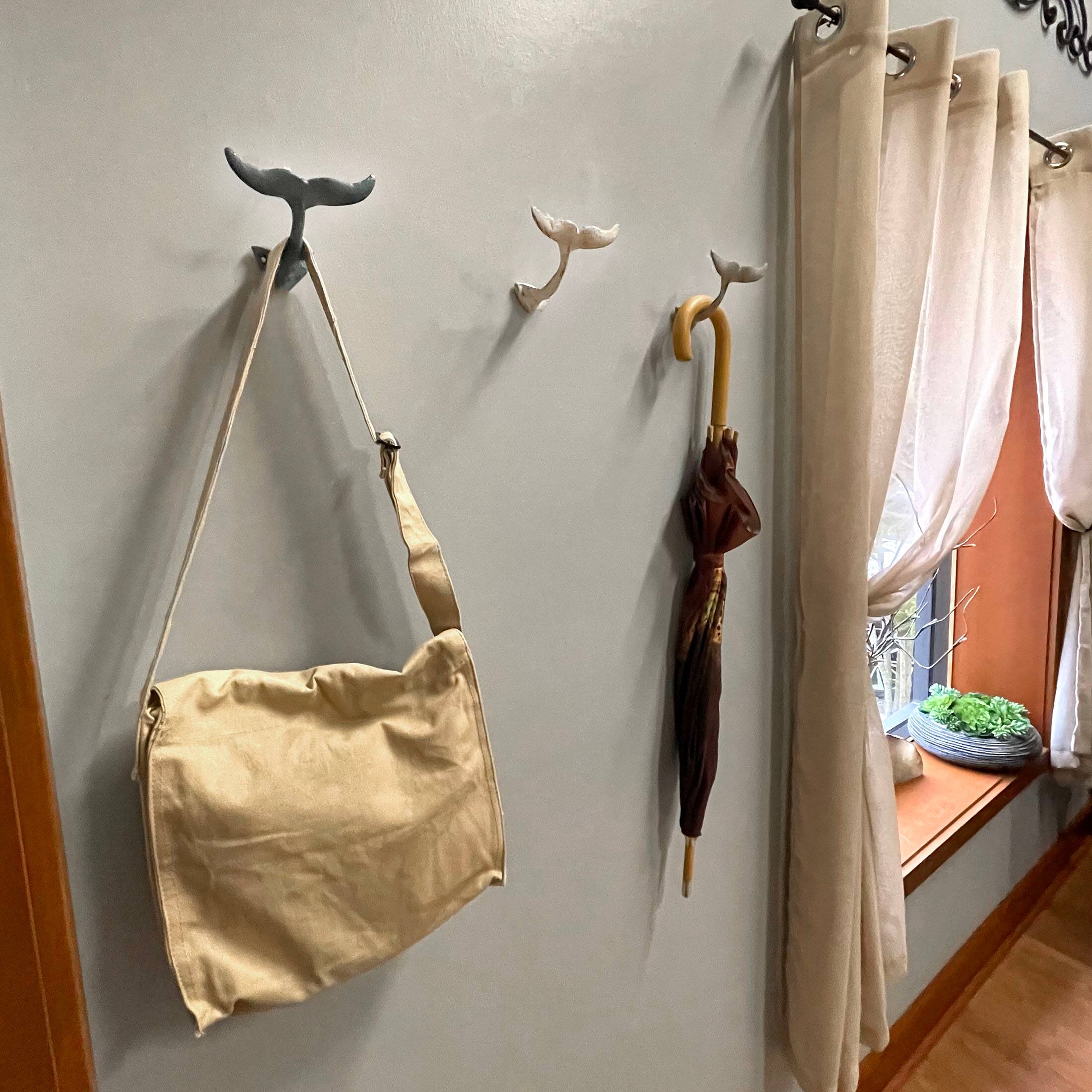 Alt View 3. Zeckos - Set of 3 Cast Iron Nautical Whale Tale Wall Hooks - Multicolored.