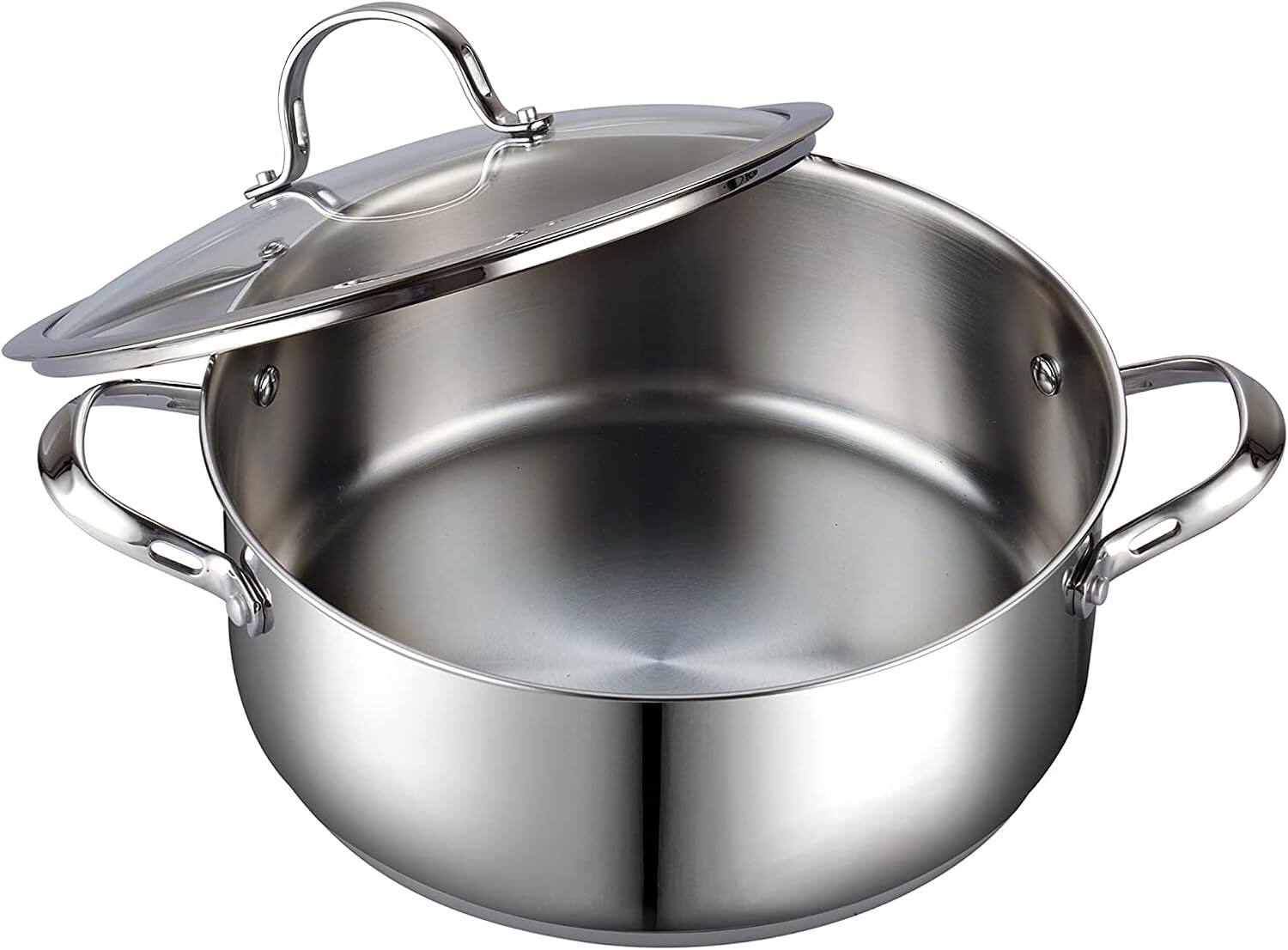 Alt View 2. Cooks Standard - Classic 7qt S/S Large Dutch Oven Casserole W/Glass Lid,  for Soup, Stew, Chili & Pasta, Compatible with All Stovetops - stainless steel.