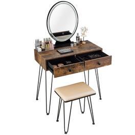 Ecooso - Industrial-Style Vanity Desk with Lighting Mirror, Wide Tabletop and Wooden Drawer Finish - Brown