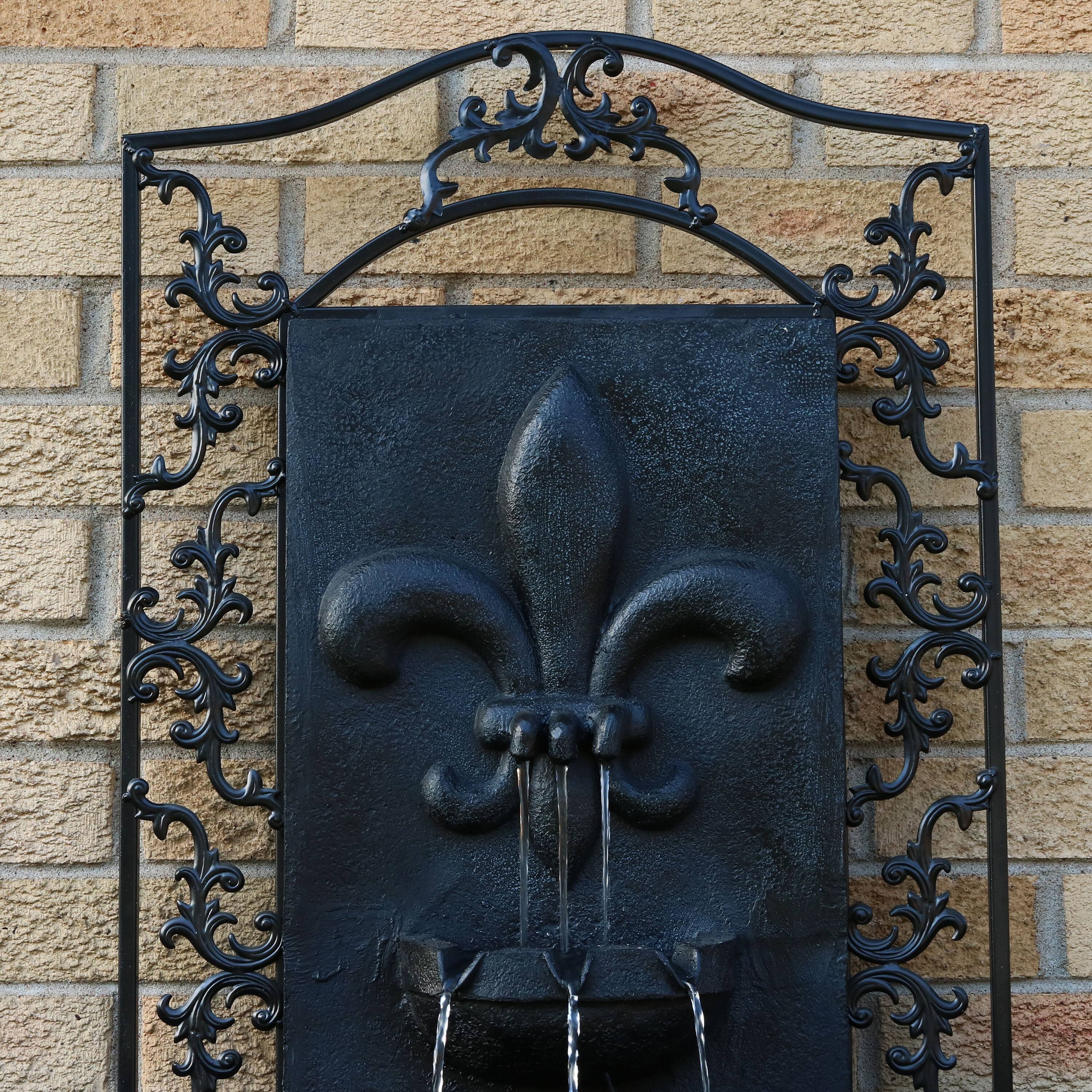 Alt View 2. Sunnydaze - French Lily Polystone Outdoor Wall Fountain - Lead.