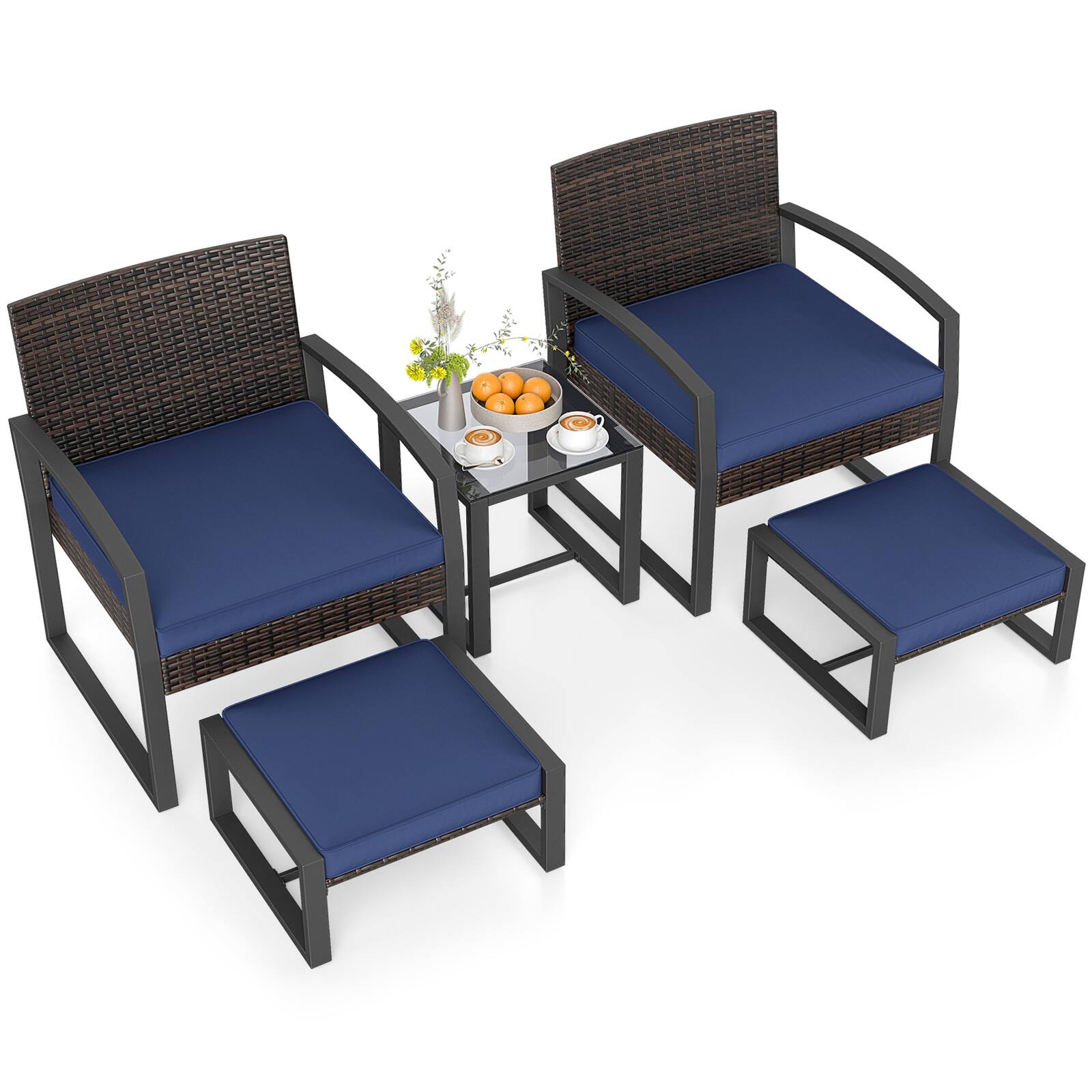 Alt View 8. Gymax - Gymax Furniture Set Patio Rattan Conversation Set for BalconyPorch Backyard Outdoor Navy - Blue.