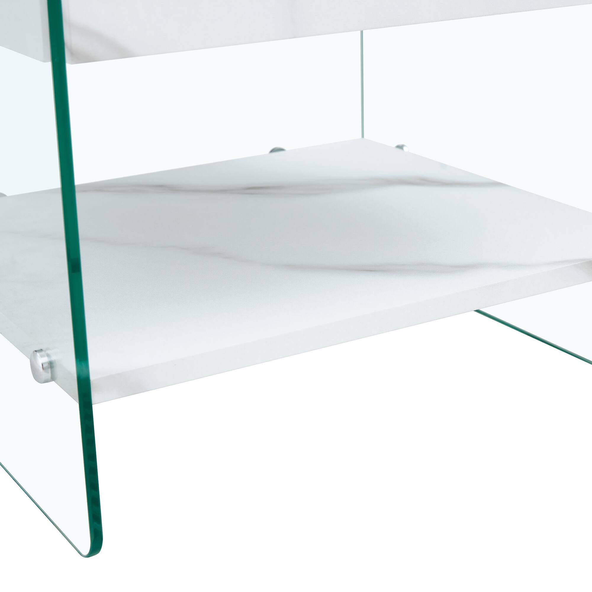 Back. Spaco - Spaco Modern Bedside Table with Drawers, Grain Surface, Transparent Tempered Glass Sides, Elegant Storage for Bedroom - Transparent.
