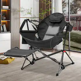 Ainfox - Hammock Camping Chair, Portable Heavy Duty Folding Swing Chair for Adults with Carrying Bag & Optional Footrest - Black-with Footrest