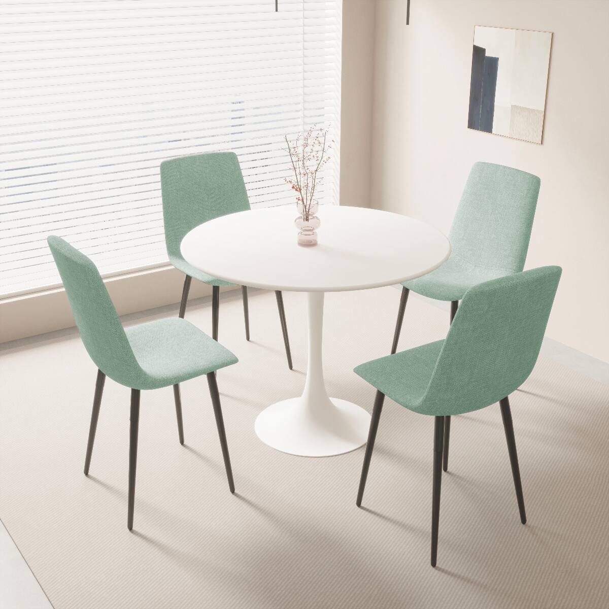 Alt View 4. Loheer - Loheer White Tulip Dining Table, 31.5 inch Round MDF Tabletop with Metal Pedestal Base - White.