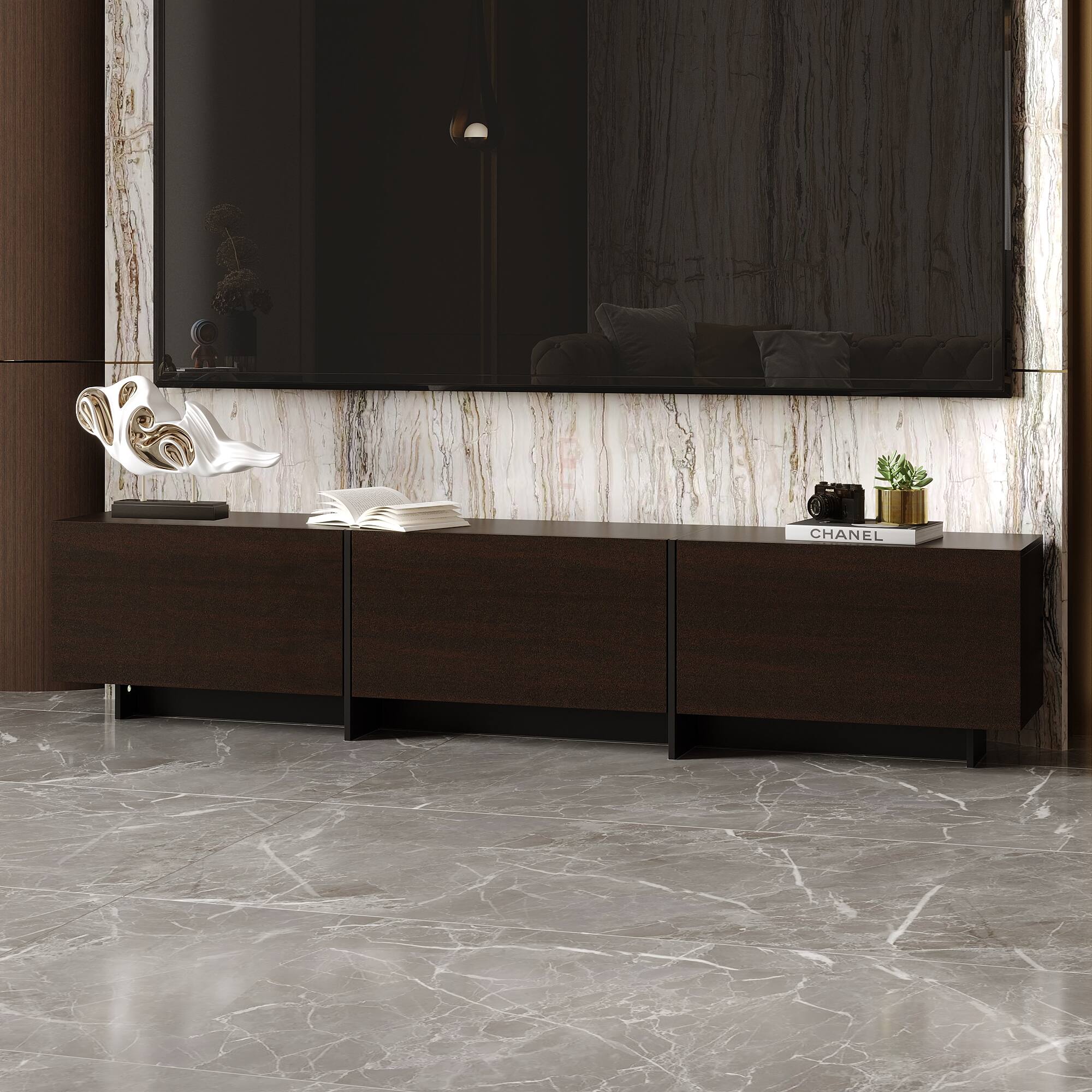 Alt View 5. FUFU&GAGA - Modern TV Console for 70-Inch TV – Hidden Storage, Sleek Media Stand, Living Room Entertainment Center - Dark Brown.