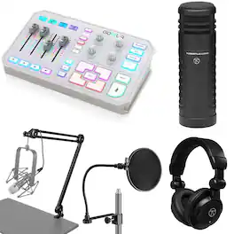TC Helicon - TC Electronic Helicon GoXLR USB Streaming Mixer, White Bundle with Microphone, Headphones, 10' XLR Cable, Pop
