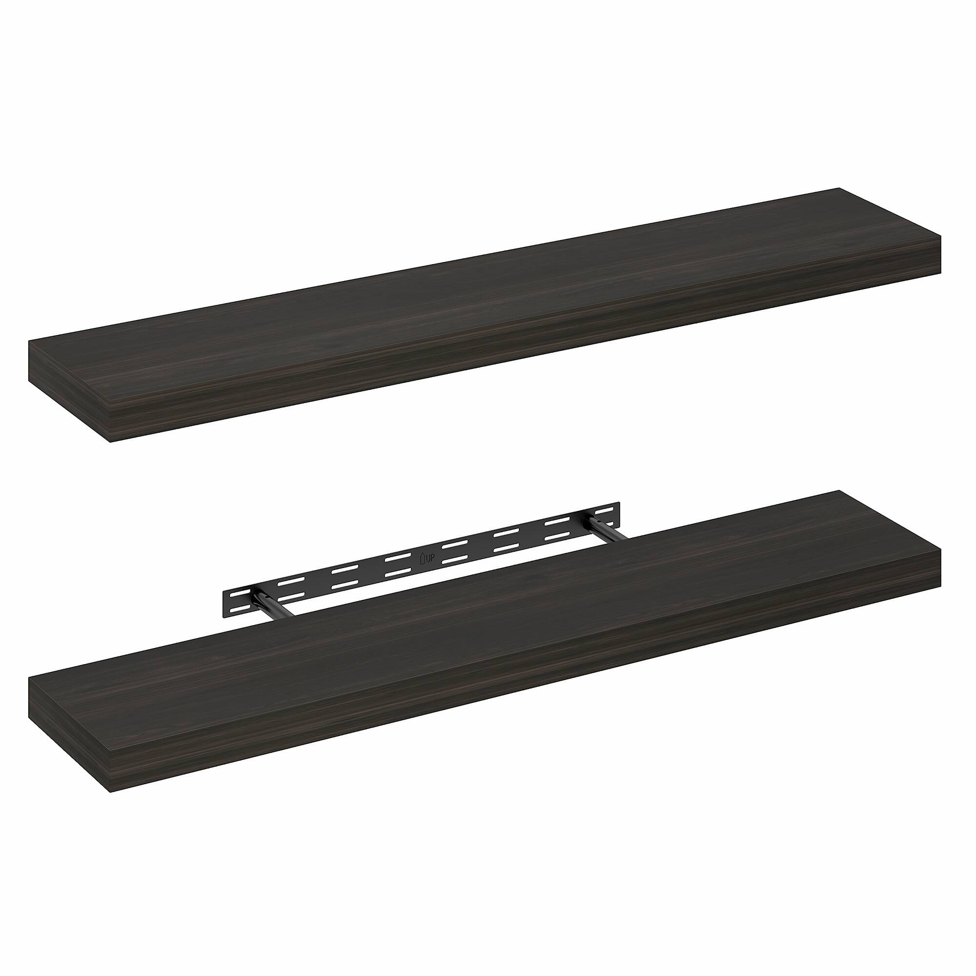 Alt View 3. Furinno - TANNA Floating Shelves for Wall Set of 2, 9 x 47 Wall Shelf, Wall Mounted Shelf with Invisible Bracket, 2-in Thick - Tobacco Oak.