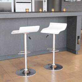 Emma + Oliver - 2 Pack Contemporary Vinyl Adjustable Height Barstool with Solid Wave Seat and Chrome Base - White