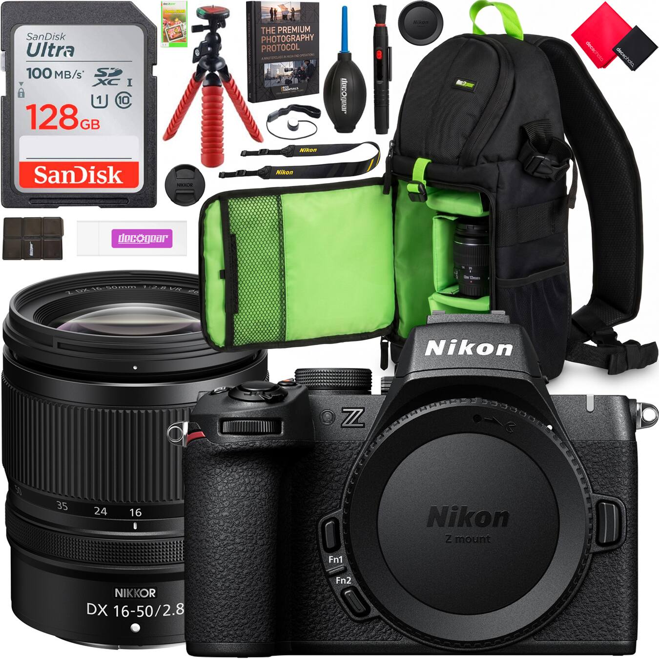 SanDisk Ultra 100 MB/s S I I 1 10 128GB GB THE PREMIUM PHOTOGRAPHY PROTOCOL - JDBDODAp .M - I decepTIns NIKO SanDisk VS Nikoa decogear - Nikon ZZ 35 24 16 NIKKOR DX 16-50/2.8 O Fn1 Fn2 Nikon Z mount
