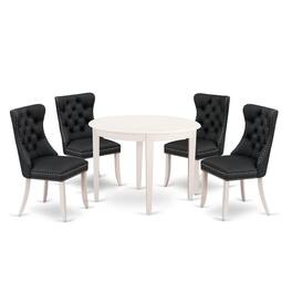 East West Furniture - 5 Piece Kitchen Table & Chairs Set Consists of a Round Dining Table - White