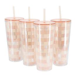 Mr. Coffee - Modern Euphoria 4 Piece 23 Ounce Plastic Tumbler with Straw and Lid Set - Pink