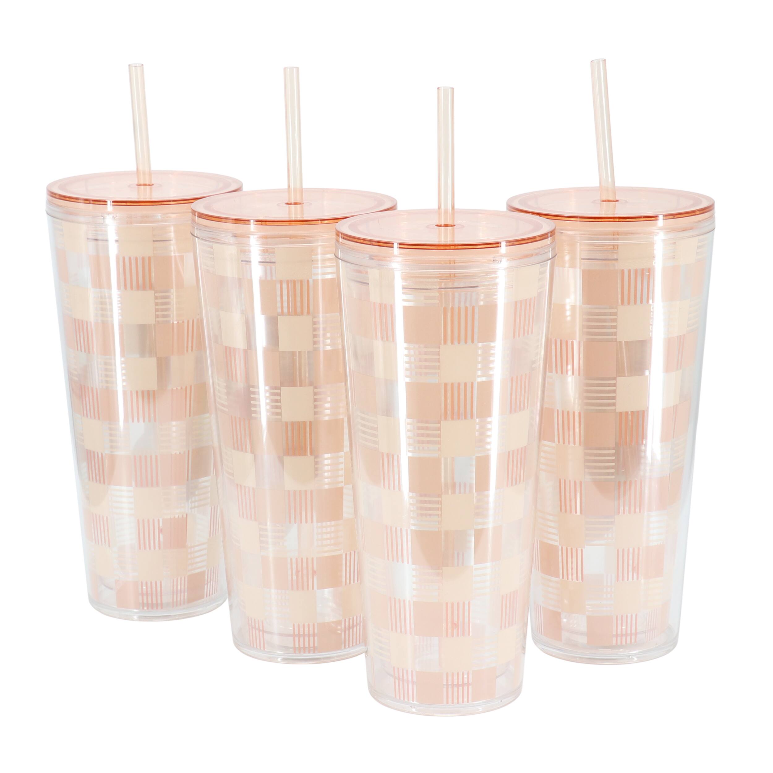 Front. Mr. Coffee - Mr. Coffee Modern Euphoria 4 Piece 23 Ounce Plastic Tumbler with Straw and Lid Set in Pink - Pink.