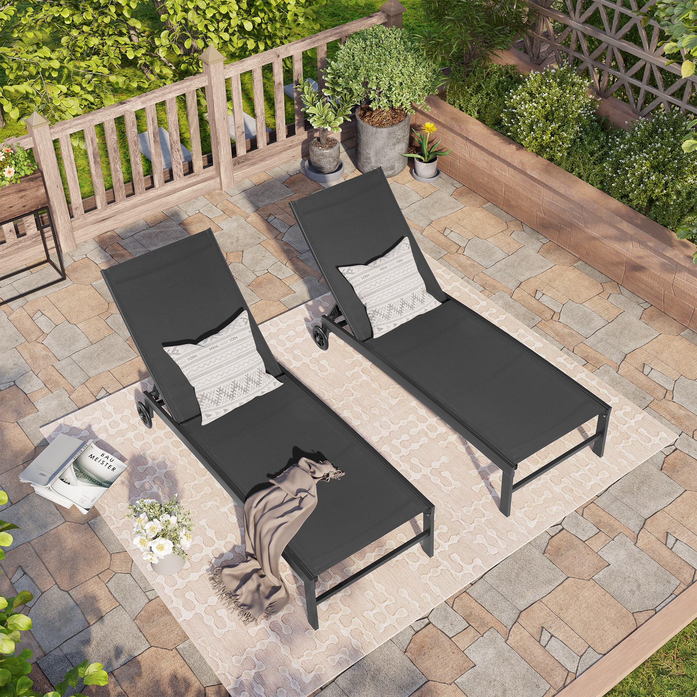 Crestlive Products - Outdoor Wheel Adjustable Chaise 5 Reclinig Position Aluminum Sun Lounger - Black price history on PriceWatchPro