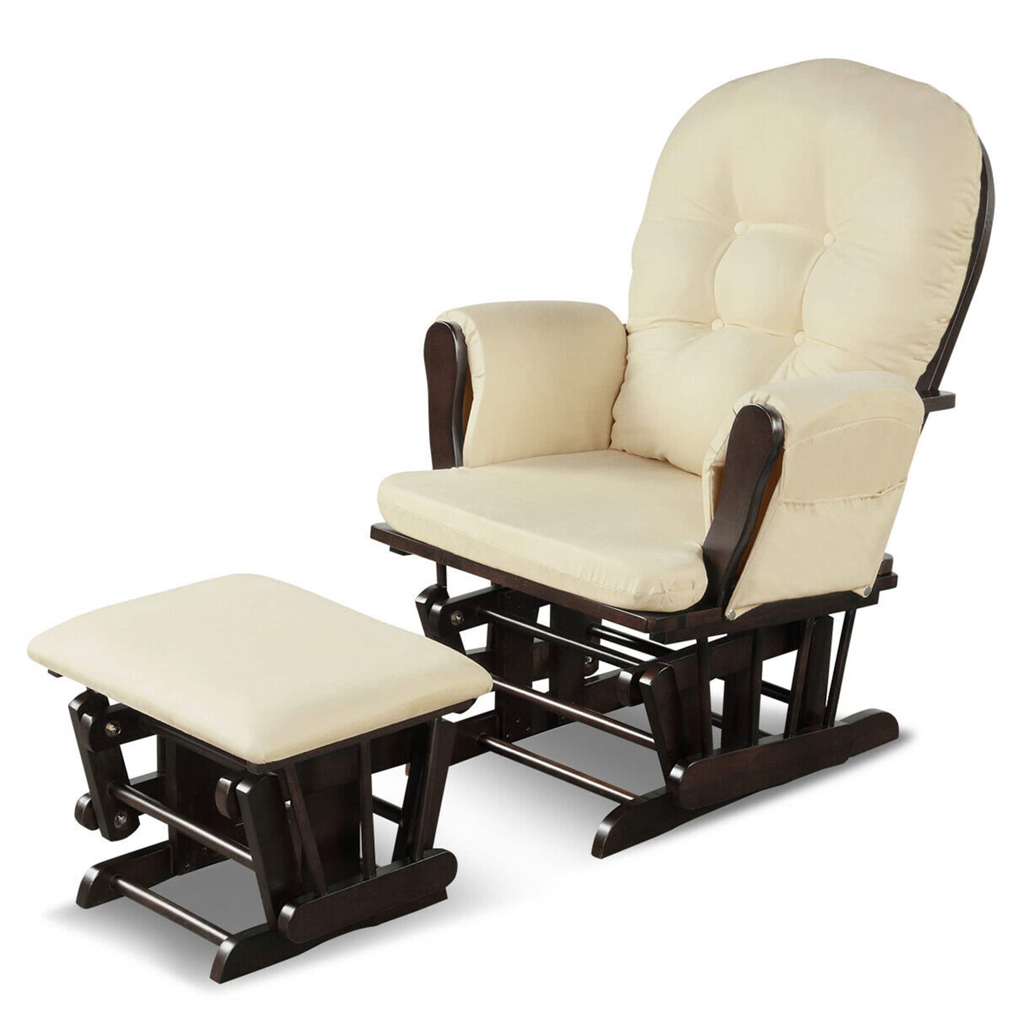 Gymax - Glider and Ottoman Cushion Set Wood Baby Nursery Rocking Chair - Beige