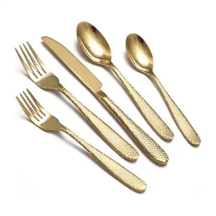 Front. Dazzed Corner - Silverware Set, 40 Piece Stainless Steel Heavy Duty Flatware Set for 8 - Gold.