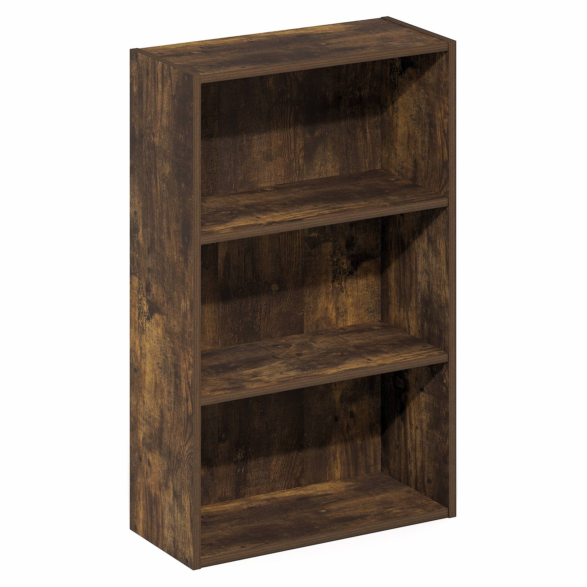 Alt View 4. Furinno - Basic 3-Tier Open Shelf Bookcase, Bookshelf, Storage Organizer, 7 x 17 x 26 - Amber Pine.