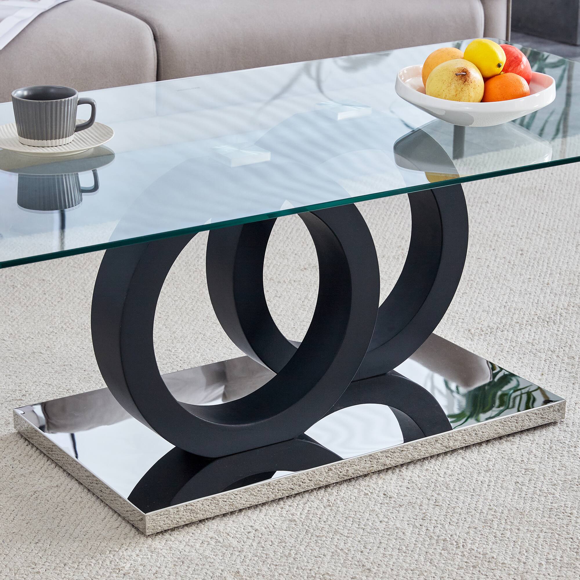 Alt View 5. Loheer - Loheer- Modern Glass Top Coffee Table Black MDF Base Contemporary Living Room Center Table 3.9x2.1x1.5 Ft - Black.