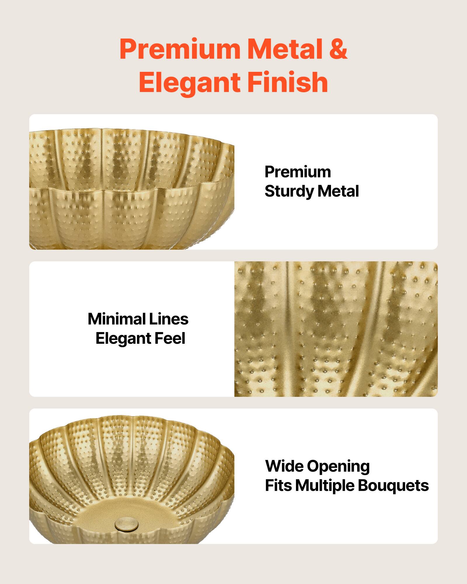 Premium Metal & Elegant Finish

- Premium Sturdy Metal
- Minimal Lines Elegant Feel
- Wide Opening Fits Multiple Bouquets