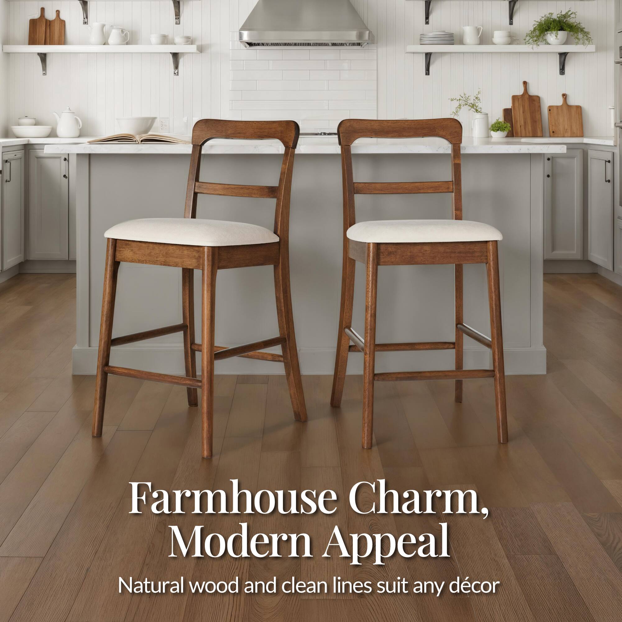 Farmhouse Charm, Modern Appeal  
Natural wood and clean lines suit any décor