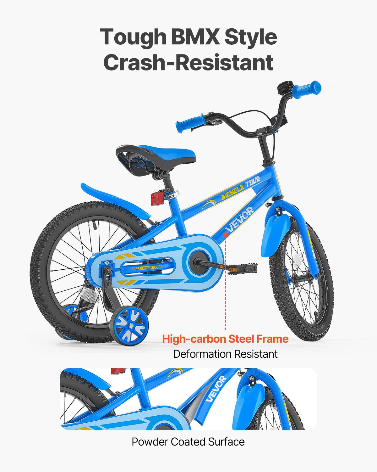 Tough BMX Style Crash-Resistant

High-carbon Steel Frame Deformation Resistant

Powder Coated Surface