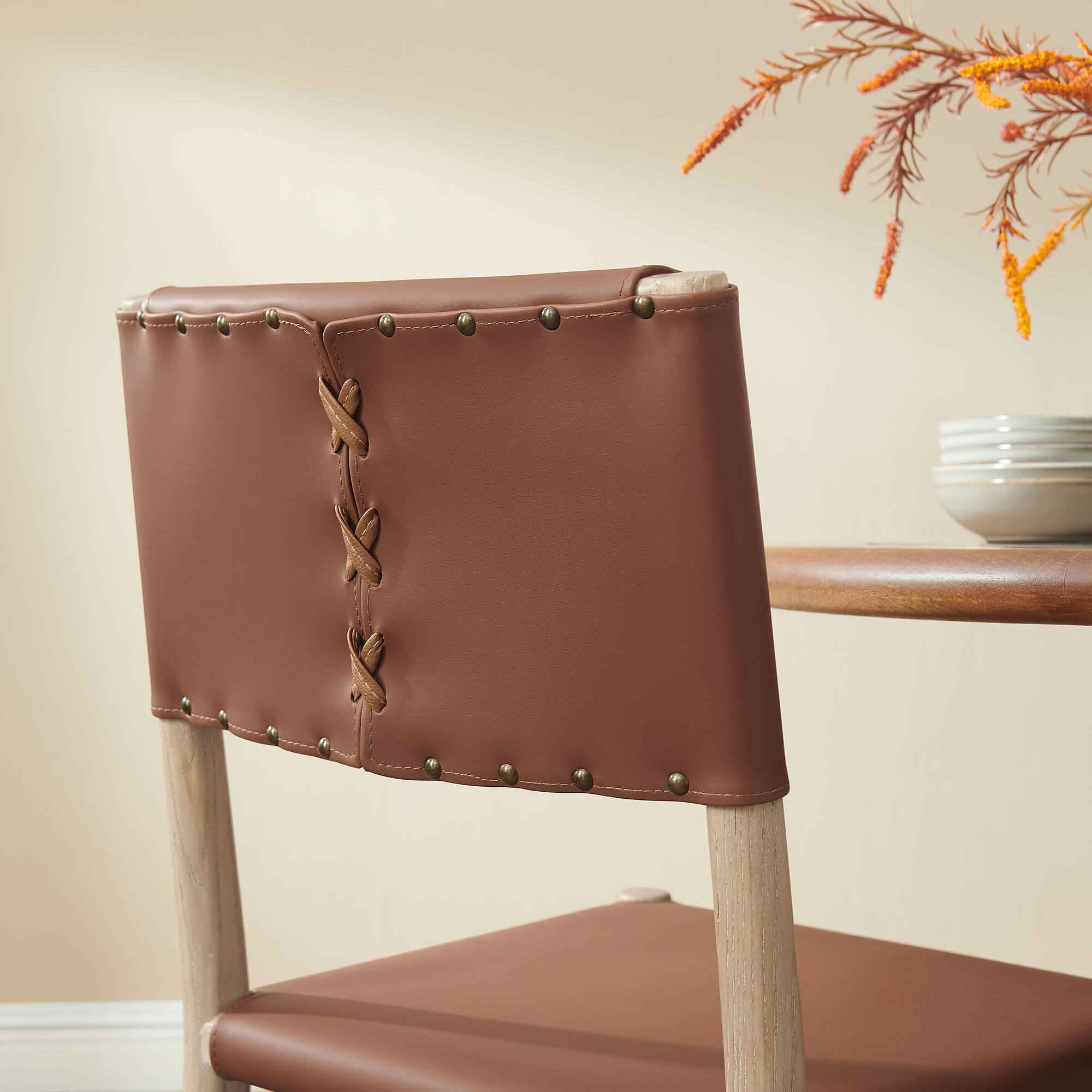 Alt View 6. Modway - Dover Wood Vegan Leather Dining Side Chairs Set of 2 by Modway - Brown.