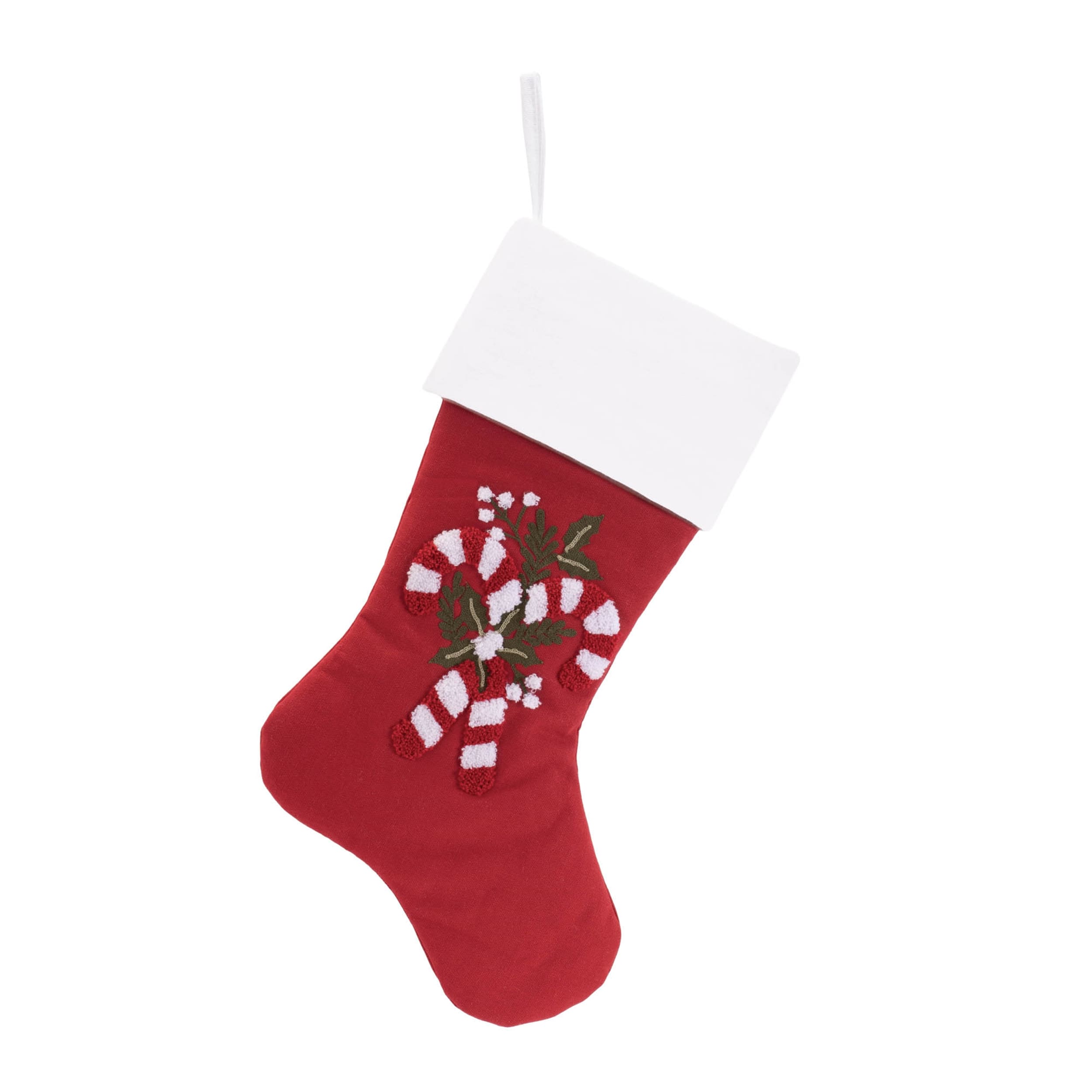 BreeBe - Embroidered Candy Cane Stocking (Set of 2) - Red, White