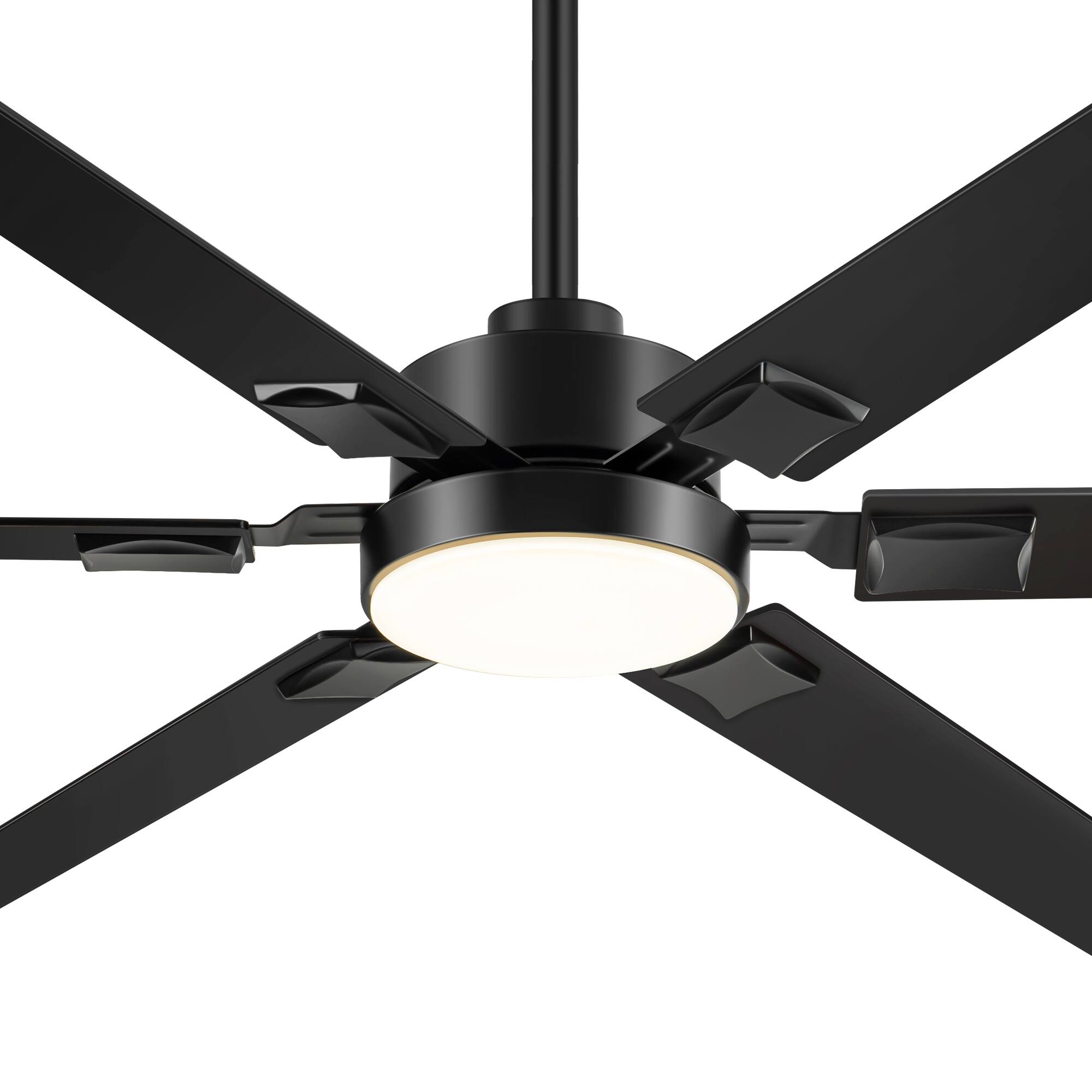 Left. Breezary - 72-Inch Ceiling Fan with 6 Plywood Blades, DC Motor, 6-Speed Remote Control, 3-Color Light, Memory Function - Matte Black and Dark Wood Grain.